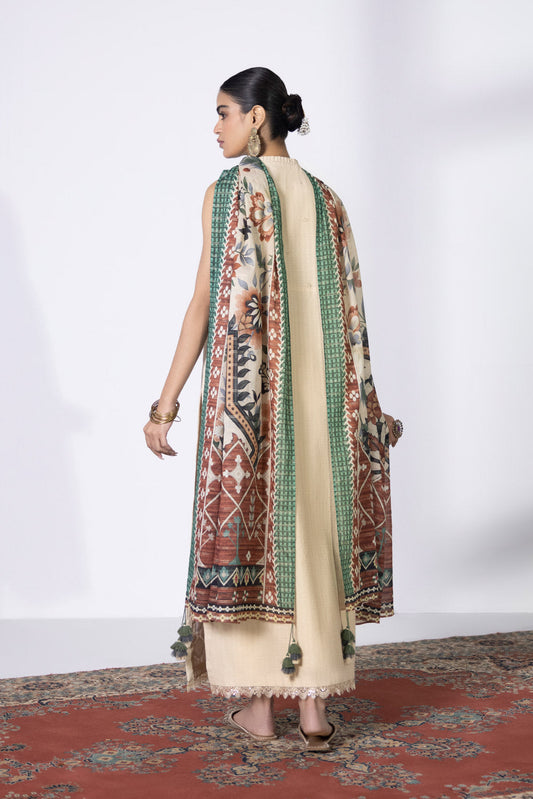 3 Piece - Embroidered Dobby Suit - Off White