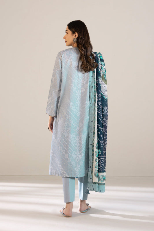 3 Piece - Embroidered Cambric Suit - Ice Blue