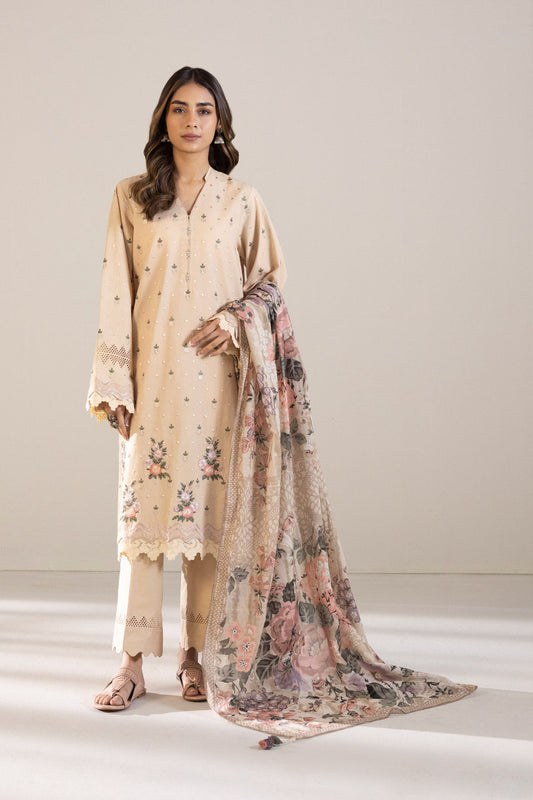 3 Piece - Embroidered Dobby Suit - Off White