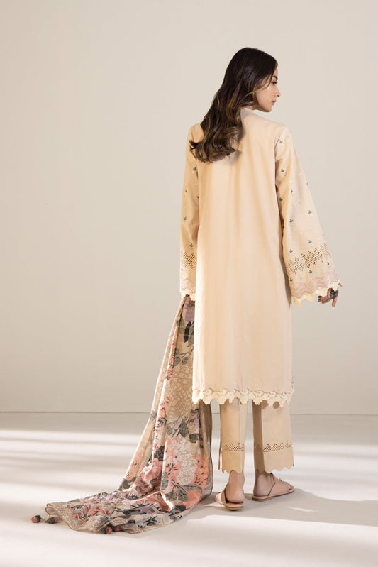 3 Piece - Embroidered Dobby Suit - Off White