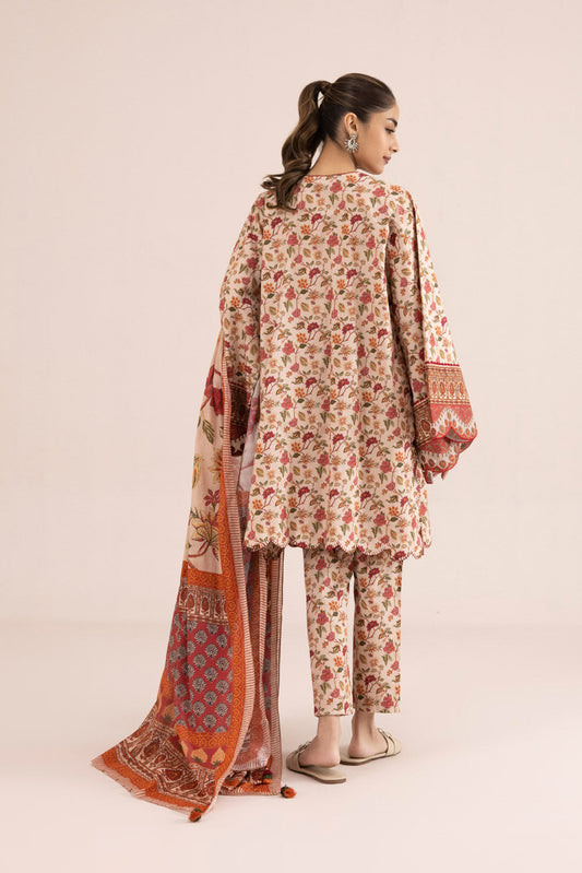 3 Piece - Embroidered Cambric Suit - Off White And Rust