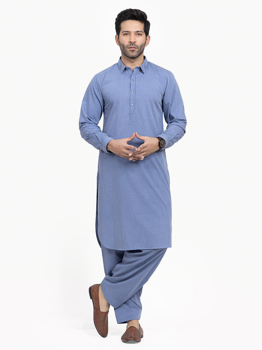 Men's Mid Blue Shalwar Kameez - AMTKSS22-059