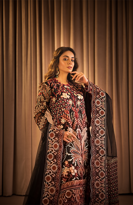 Bagh: Front Open Embroidered Jacket paired with Bootcut Pants