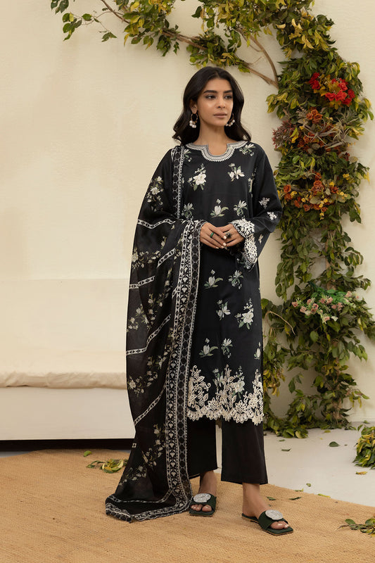 DU-3133 - BLACK - EMBROIDERED LAWN - 3PCS