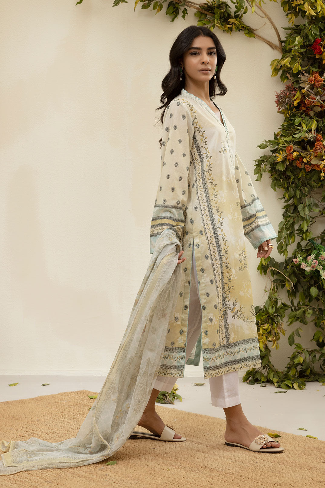 DU-3134 - LEMON YELLOW - PRINTED LAWN - 3PCS