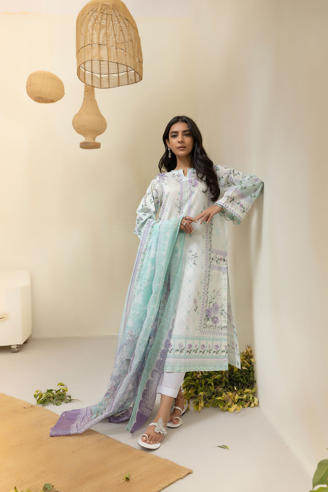 DU-3137 - L-GREEN - PRINTED LAWN - 3PCS