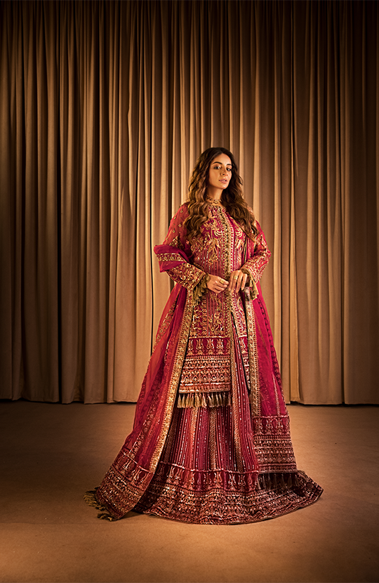 Mohabbat: Front Open Jacket Paired with a Paneled Lehenga