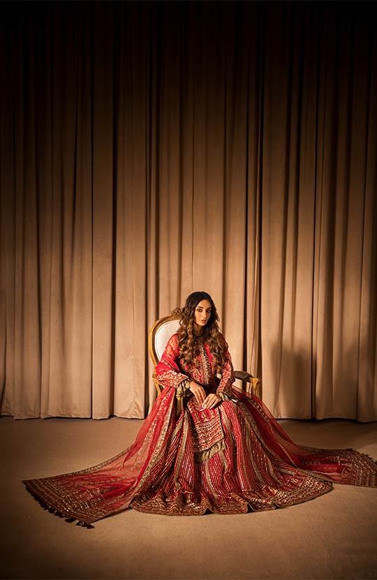 Mohabbat: Front Open Jacket Paired with a Paneled Lehenga