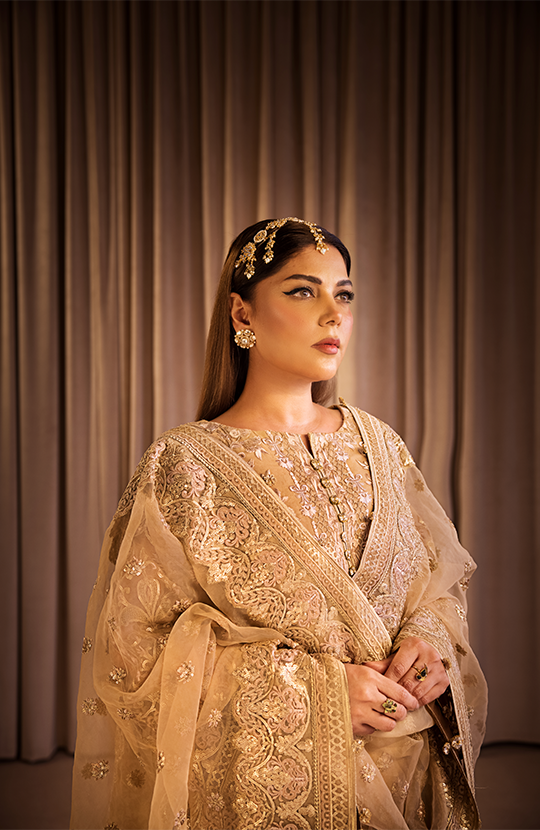 Roshan: Embroidered Straight Shirt Paired with a Farshi Gharara