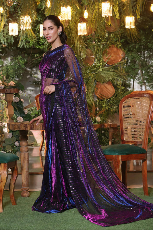 Two Tone Metallic Shimmer Net Luxury Saree | ZEENAT | SR202202 | Black & Purple